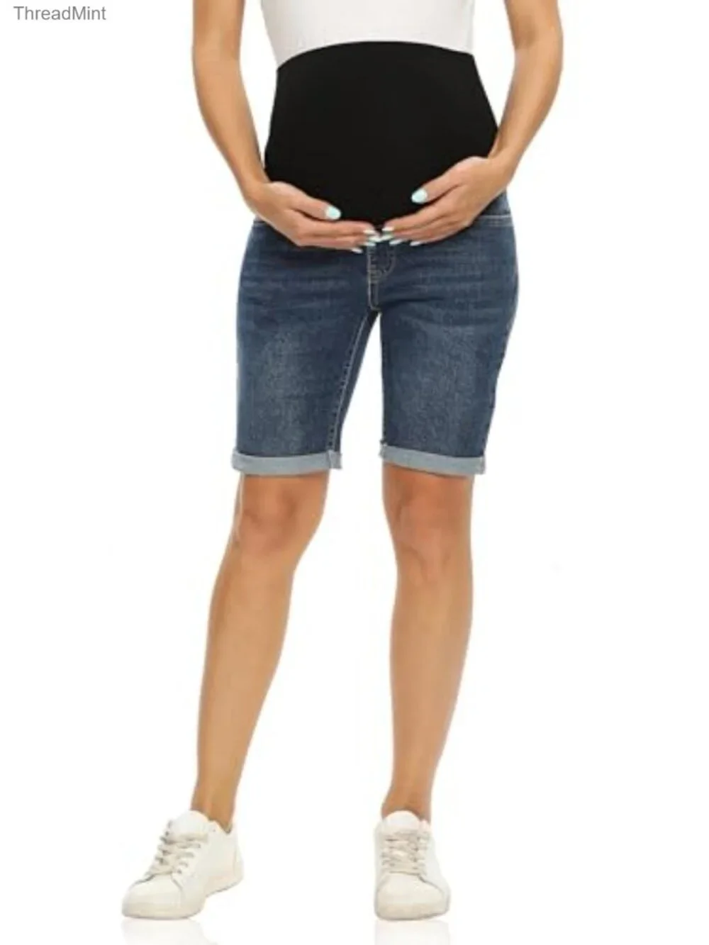 Maternity Bermuda Jean Shorts Over Belly Denim High Stretch 5 Pocket